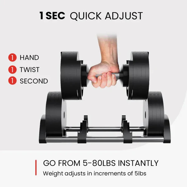 ProFit Max Smart Dumbbells - 5-80 lbs Digital Adjustment